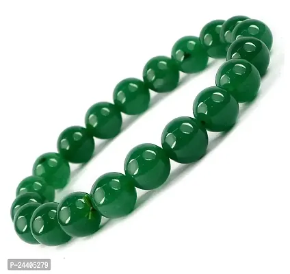 Airtick (Adjustable Size) Green Plain 8mm Moti Pearl Bead Natural Feng-Shui Healing Crystal Gem Stone Wrist Band Elastic Bracelet For Men's  Women's-thumb2