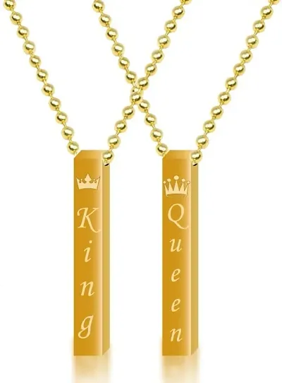 De-Ultimate Color Romantic Love Valentine's Day King Crown And Queen Crown 3D Vertical Bar Cuboid Stick Custom Name Locket Pendant Necklace With Chain