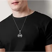 Airtick (Set Of 2 Pcs) Silver Color Unisex Trending Stainless Steel Double-Edged Battle Axe Punk Rock Hip Hop Pendant Locket Necklace With Chain-thumb3