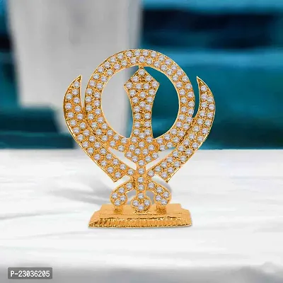 Airtick Sikh Religious Symbol Khanda Sahib Idol (Prince St-846) Golden Color Metal God Stand Statue for Home/ Mandir/office Table Decor /Car Dashboard Murti Showpiece