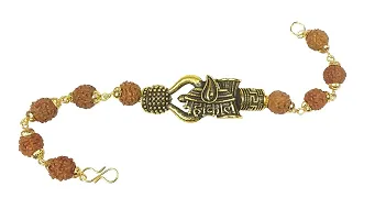 Airtick (Set Of 2 Pcs) Adjustable Stylish Trending Brown Beads Rudraksha Mala Chain Om Mahadev Bolenath Mahakaal Lord Shiva Trishul With Damroo Wrist Band Cuff Bracelets For Men  Women-thumb2