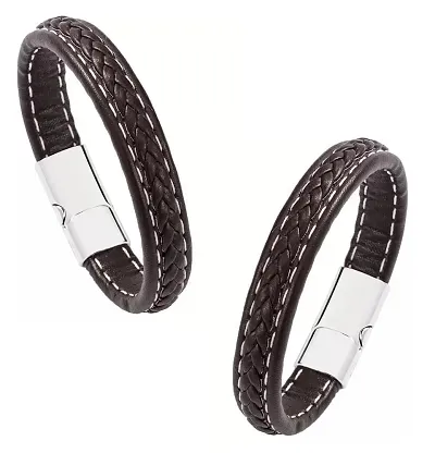 De-Autocare (Set Of 2 Pcs Unisex Casual Style Daily Use Braided Leatherette Rope Cutting Wraps Strap Ponytail Design Sports Friendship Wrist Gym Band Bangle Bracelet With Buckle Lock