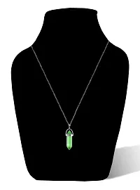Airtick (Pack Of 2 Pcs Green Glass Healing Crystal Hexagonal Point Prism Pencil Shape Locket Pendant Necklace With Clavicle Chain For Girl's  Women-thumb2