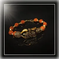 Airtick (Set Of 2 Pcs) Adjustable Stylish Trending Brown Beads Rudraksha Mala Chain Om Mahadev Bolenath Mahakaal Lord Shiva Trishul With Damroo Wrist Band Cuff Bracelets For Men  Women-thumb3