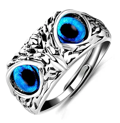 Uniqon Unisex Funky Trending Adjustable/Openable Stainless Decorative Creative Crystal Glasses Demon Eyes Owl/Ullu Bird Face Design Thumb Finger Ring For Good Luck And Wisdom