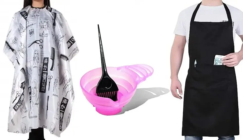 Airtick Set Of Hair Dye Bowl With Brush, Pocket Apron And White Hair Cutting Sheet