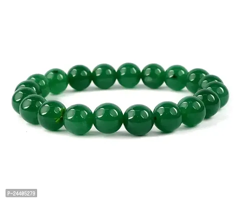 Airtick (Adjustable Size) Green Plain 8mm Moti Pearl Bead Natural Feng-Shui Healing Crystal Gem Stone Wrist Band Elastic Bracelet For Men's  Women's