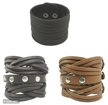 Airtick CMB7234 (Set Of 3 Pcs) Universal Funky Punk Stylish Trending Fashionable Dynamic Casual Cutting Braided Leatherite Wraps Dyed Rope Handmade Broad Friendship Cuff Wrist Gym Band/Bracelet Strap-thumb0