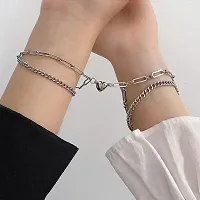 Airtick I Love You 2 Pcs Valentines Day Magnetic Broken Heart Shape Romantic Love Couples Promise Friendship 2 In 1 Wrist Band Cuff Double Layer Thick Link Chain Bracelet-thumb3