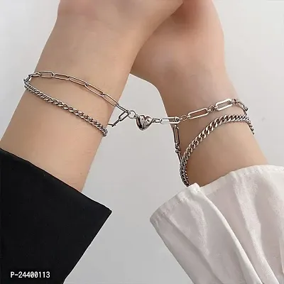 Airtick I Love You 2 Pcs Valentines Day Magnetic Broken Heart Shape Romantic Love Couples Promise Friendship 2 In 1 Wrist Band Cuff Double Layer Thick Link Chain Bracelet-thumb4