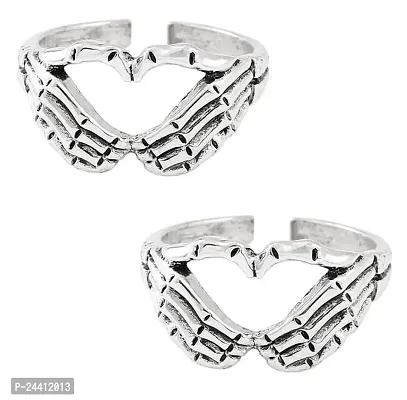 Airtick (Set Of 2 Pcs Silver Stainless Steel Adjustable Valentine Day Forever Geometric Palm Love Gesture Couple Statement Promise Friendship Hands Than Heart Thumb Open Cuff Finger/Knuckle Ring