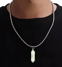 Airtick Light Green Color Unisex Natural Stone Healing Glass Life Of Wire Wrapped Teardrop Crystal Hexagonal Point Prism Radium Glow In the Dark Pencil Shape Locket Pendant Necklace With Box Chain-thumb3