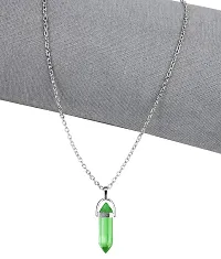 Airtick (Pack Of 2 Pcs Green Glass Healing Crystal Hexagonal Point Prism Pencil Shape Locket Pendant Necklace With Clavicle Chain For Girl's  Women-thumb4