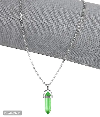 Airtick (Pack Of 2 Pcs Green Glass Healing Crystal Hexagonal Point Prism Pencil Shape Locket Pendant Necklace With Clavicle Chain For Girl's  Women-thumb5