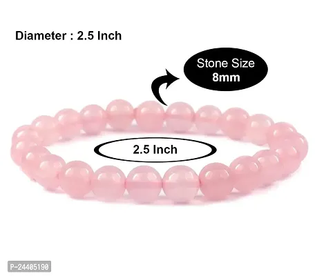 Airtick (Adjustable Size) Light Pink Plain 8mm Moti Bead Pearl Natural Feng-Shui Healing Gem Stone Crystal Wrist Band Elastic Bracelet For Women's  Men's-thumb4