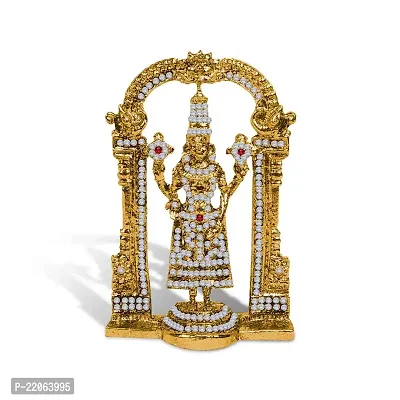 Airtick Lord Tirupati Balaji/venkateswara/vyankatesh White Stone Darbar Idol (St-1309) Golden Antique Metal God Stand for Home Decor/car Dashboard/mandir Pooja Murti/temple Puja/office Table Showpiece-thumb5