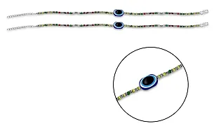 Airtick (1 Pair) JAA0029-03 Adjustable Multicolor Round Pearl Stone/Beads Single Evil Eye Nazariya Suraksha Kavach Foot/Leg Payal/Pajeb Chain Anklets/Bracelet For Women's And Girl's-thumb1