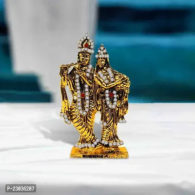 Airtick Lord Radha Krishn / Krishna Standing Idol (St-509) Golden Antique Metal God Stand Statue for Home/ Mandir/office Table Decor /Car Dashboard Murti Showpiece