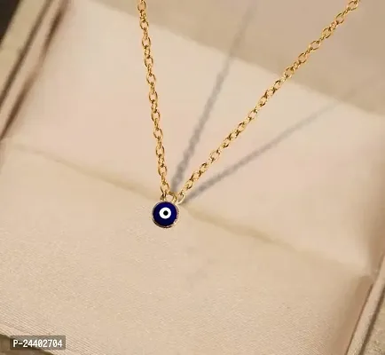 Airtick (Set Of 2 Pcs) Valentine's Day Special Golden Color I Love You Round Blue Stone Small Moti Beads Evil Eye Nazar Suraksha Kavach Pendant Locket Charm Necklace With Clavicle Chain-thumb3