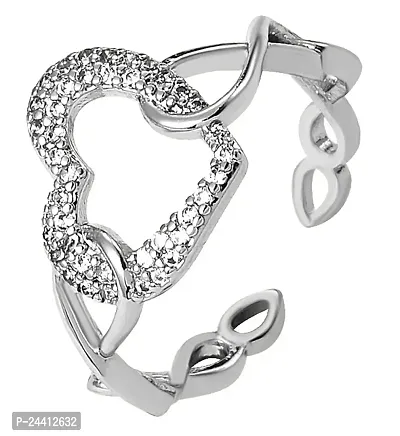 Airtick Silver Color JAR0564 Valentine's Day Special Stainless Steel Adjustable Size Crystal Diamond Nug/Stone Studded Romantic Love Sparkling Big Heart Shape Charming Finger/Knuckle Rings