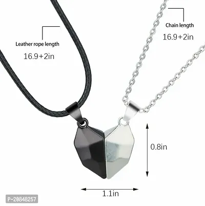 Airtick Black  Silver Valentine's Day Special I Love You Diamond Cut Design Magnetic Distance Broken Heart Shape Love Couple Promise 2 In 1 Duo Locket Pendant With Clavicle Chain  Rope-thumb2