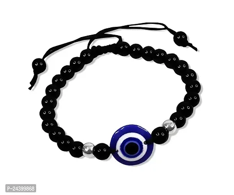 Airtick Stylish Adjustable Round 6mm Black Stone Moti Beads Evil Eye Nazar Suraksha Kavach Freindship Wrist Band Cuff Rope/Dori Charming Bracelets For Men's  Women's Gift Jewellery Set