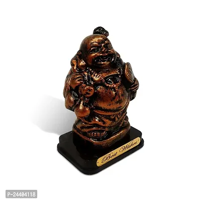 Airtick Antique Lamma (2227) Polyresin Unbreakable Wooden Look Laughing Buddha with Potli Fengshui Home and Office Decor Showpiece-thumb5