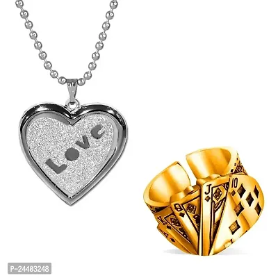 Airtick Combo Of CMB8023 Heart Shape Shining Love Openable Couple Mini Photo Frame Keepsake Momento/Memory Pendant Locket Necklace And Ace King Queen Jack Playing Cards/Tash Poker Thumb Finger Ring