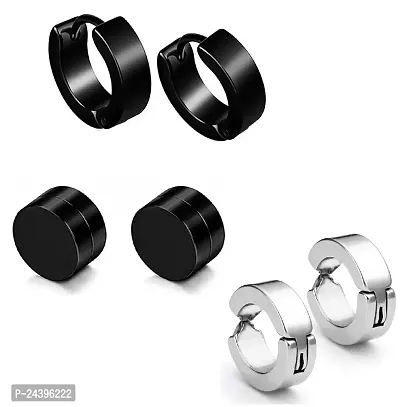 Airtick (3 Pair) CMB7348 Trendy Multicolor Round Shaped Press Screw Pierced And Non-Piercing (8mm Medium Size) Magnetic Style Clip On Metal Barbell Earring Hoop Bali Stud For Men And Women-thumb0