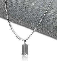 Airtick (Set Of 2 Pcs) Unisex Silver Color Fancy  Stylish Stainless Steel 3d Bts Logo Trending Name Army Letter Pendant Locket Necklace With Ball Chain For Fans Jewellery Set-thumb2