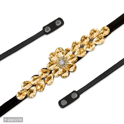 Airtick Women's and Girls Plain Adjustable Stylish Golden Color Flower Stone Designer Ladies Waist Belts Belt for Fancy Saree, Western Dress, Long Gown, Traditional Dresses-thumb4