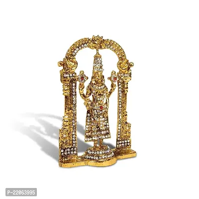 Airtick Lord Tirupati Balaji/venkateswara/vyankatesh White Stone Darbar Idol (St-1309) Golden Antique Metal God Stand for Home Decor/car Dashboard/mandir Pooja Murti/temple Puja/office Table Showpiece-thumb3