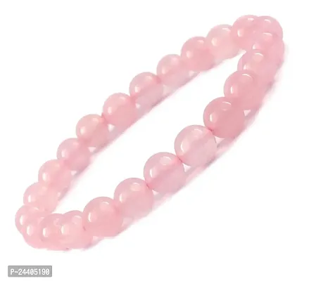 Airtick (Adjustable Size) Light Pink Plain 8mm Moti Bead Pearl Natural Feng-Shui Healing Gem Stone Crystal Wrist Band Elastic Bracelet For Women's  Men's