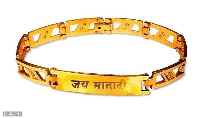 Airtick JAB0125 Unisex Golden Color Adjustable Trending Stylish Nug/Diamond Stone Hindu God Religious Jai Mata Di Designer Wrist Band Cuff Bracelets Jewellery Set