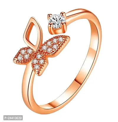 Airtick Rose-Gold Color JAR0552-2 Stainless Steel Valentine's Day Adjustable Size Crystal Diamond Nug/Stone Studded Romantic Love Sparkling Hollow Wings Butterfly Shape Thumb Finger/Knuckle Rings