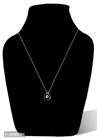 Airtick (Set Of 2 Pcs) Valentine's Day Special Golden Color I Love You Round Blue Stone Small Moti Beads Evil Eye Nazar Suraksha Kavach Pendant Locket Charm Necklace With Clavicle Chain-thumb4
