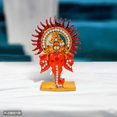 Airtick Lord Sun Ganesha | Ganpati | Vighanharta Face Idol (St-1217) Multicolor Metal God Stand Statue for Home/ Mandir/office Table Decor /Car Dashboard Murti Showpiece-thumb0