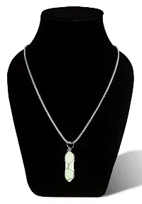 Airtick Light Green Color Unisex Natural Stone Healing Glass Life Of Wire Wrapped Teardrop Crystal Hexagonal Point Prism Radium Glow In the Dark Pencil Shape Locket Pendant Necklace With Box Chain-thumb2
