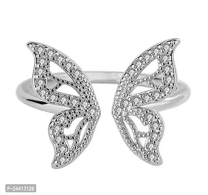 Airtick Silver Valentine's Day Stainless Steel Crystal Diamond Nug/Stone Love Sparkling Hollow Wings Butterfly Charming Thumb Finger/Knuckle Rings For Girl's  Women's