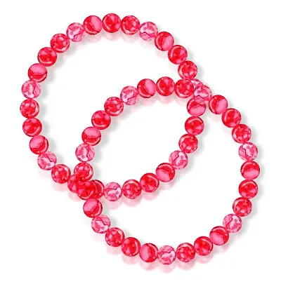 Uniqon (Pack Of 2 Pcs) Stretchable Color 8mm Moti Pearl Bead Feng-Shui Healing Howlite Crystal Gem Marble Stone Wrist Band Elastic Bracelet For Boy's And Girl's