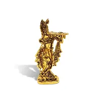 Airtick QHRI0314 Krishna/kahna Standing with Flute White Stone Idol (St-562) Golden Color Metal God Stand for Home Dcor/car Dashboard/mandir Pooja Murti/temple Puja/office Table Showpiece-thumb3