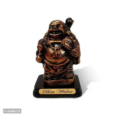 Airtick Antique Lamma (2227) Polyresin Unbreakable Wooden Look Laughing Buddha with Potli Fengshui Home and Office Decor Showpiece-thumb0