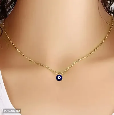 Airtick (Set Of 2 Pcs) Valentine's Day Special Golden Color I Love You Round Blue Stone Small Moti Beads Evil Eye Nazar Suraksha Kavach Pendant Locket Charm Necklace With Clavicle Chain-thumb5