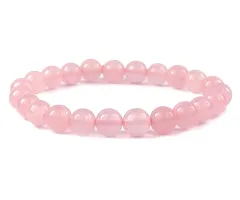 Airtick (Adjustable Size) Light Pink Plain 8mm Moti Bead Pearl Natural Feng-Shui Healing Gem Stone Crystal Wrist Band Elastic Bracelet For Women's  Men's-thumb1