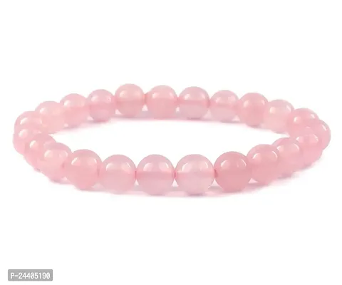 Airtick (Adjustable Size) Light Pink Plain 8mm Moti Bead Pearl Natural Feng-Shui Healing Gem Stone Crystal Wrist Band Elastic Bracelet For Women's  Men's-thumb2