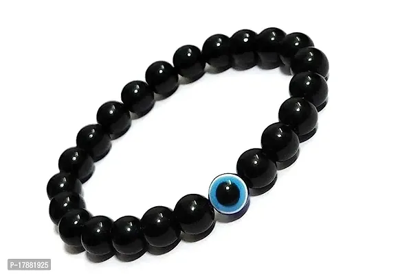 Airtick Black 8mm Moti Beads/Stone Evil Eye Nazar Suraksha Kavach Freindship Wrist Band Cuff Stretchable Elastic Bracelet-thumb3