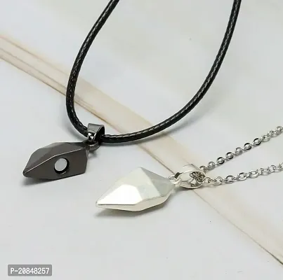 Airtick Black  Silver Valentine's Day Special I Love You Diamond Cut Design Magnetic Distance Broken Heart Shape Love Couple Promise 2 In 1 Duo Locket Pendant With Clavicle Chain  Rope-thumb3