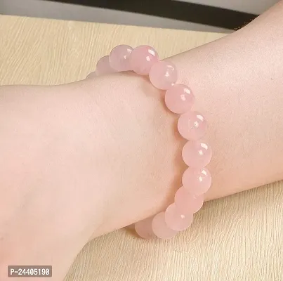 Airtick (Adjustable Size) Light Pink Plain 8mm Moti Bead Pearl Natural Feng-Shui Healing Gem Stone Crystal Wrist Band Elastic Bracelet For Women's  Men's-thumb5