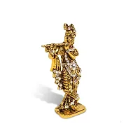 Airtick QHRI0314 Krishna/kahna Standing with Flute White Stone Idol (St-562) Golden Color Metal God Stand for Home Dcor/car Dashboard/mandir Pooja Murti/temple Puja/office Table Showpiece-thumb2