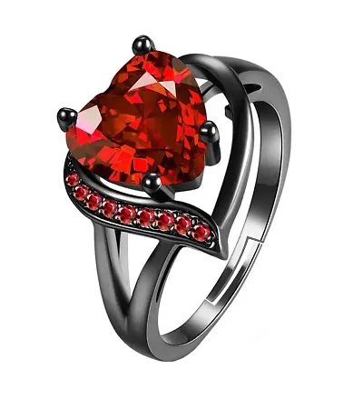 De-Autocare Valentine's Day Adjustable Size Crystal Diamond Nug/Stone Studded Romantic Love Blood Heart Shape Charming Thumb Knuckle Finger Rings For Girl's Women's